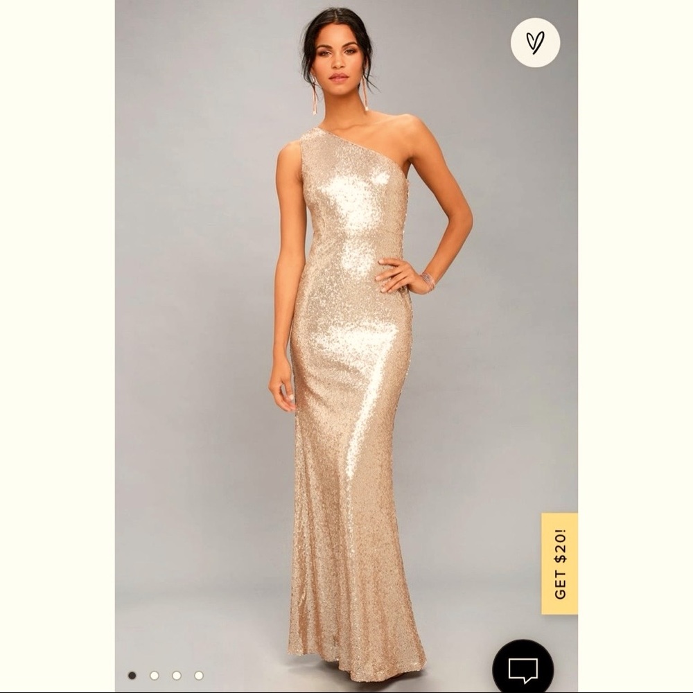 Matte Rose Gold Sequin One-Shoulder Maxi Dress